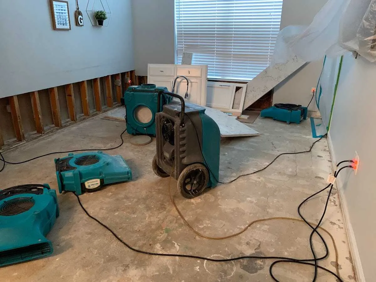 Dehumidifier in flood-cut room for Water Damage Restoration in Shasta Lake